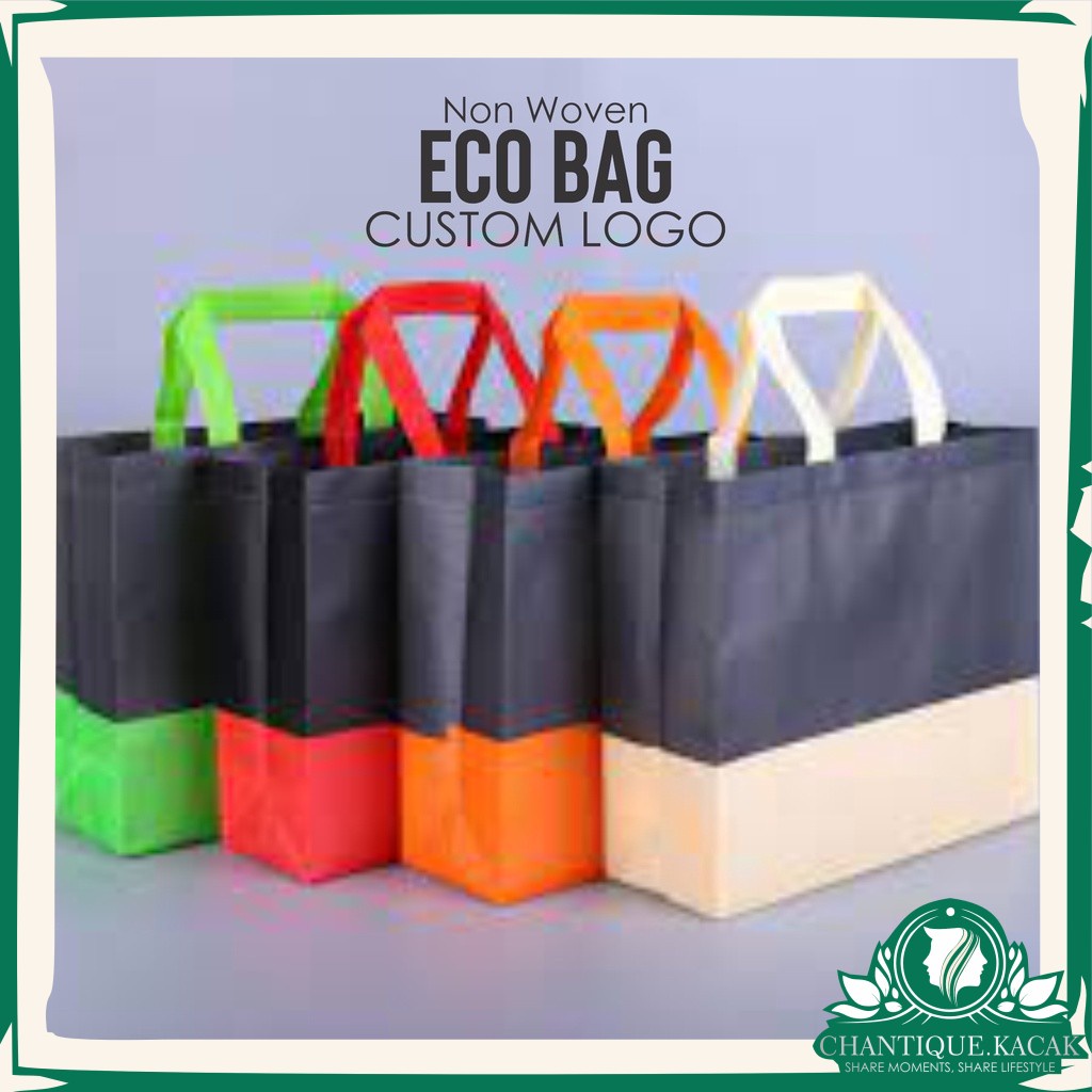 CK Eco Non Woven Khaki Classic Beg Waterptoof Bag Go Green Laminated Kalis Air Dua Warna Size Mesra Alam Doorgift 环保袋