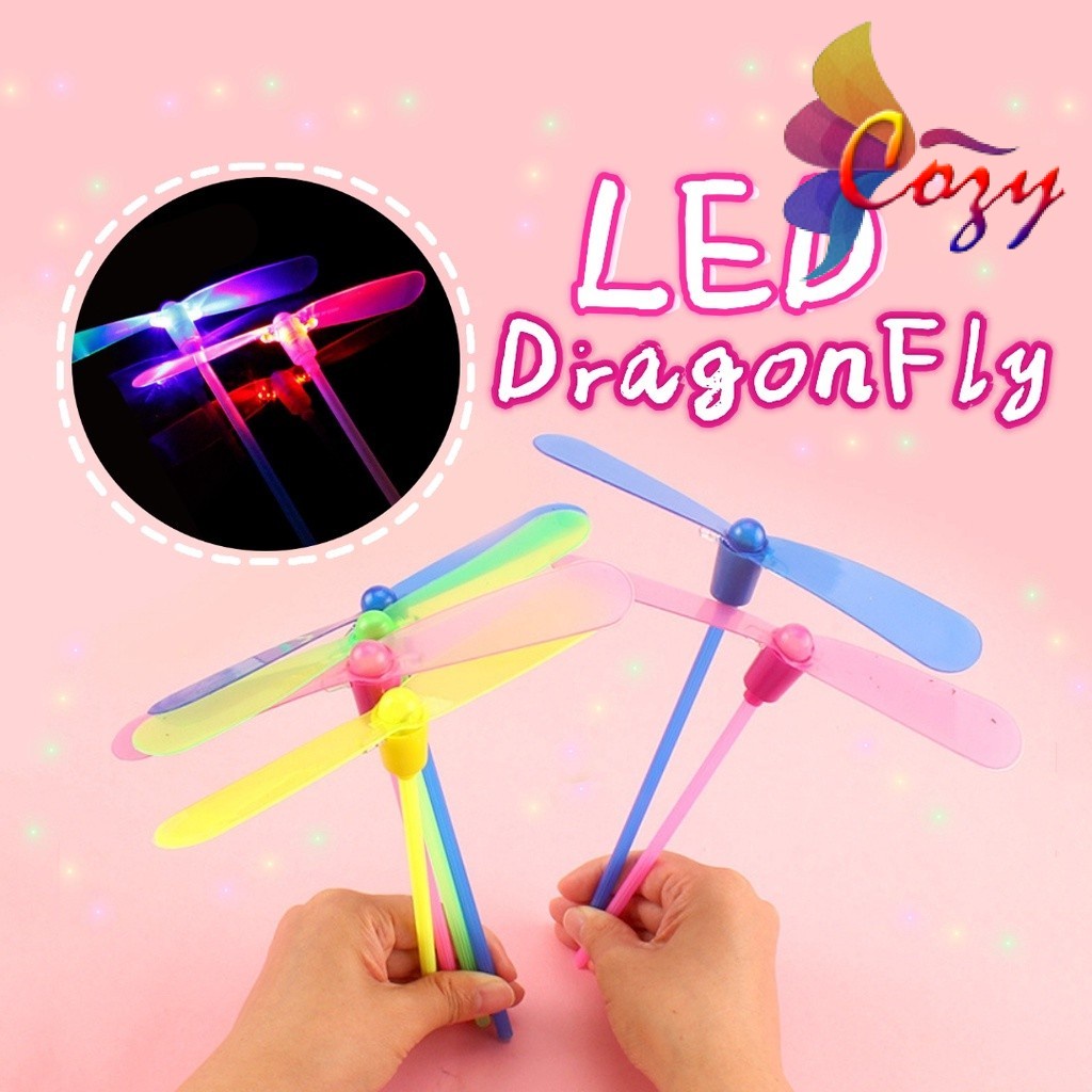 (1 PCS) LED Bamboo Dragonfly Creative Flying Stick Toys Flying Spinning Toys For Kids Flash Light Hand Rub Classic Toy