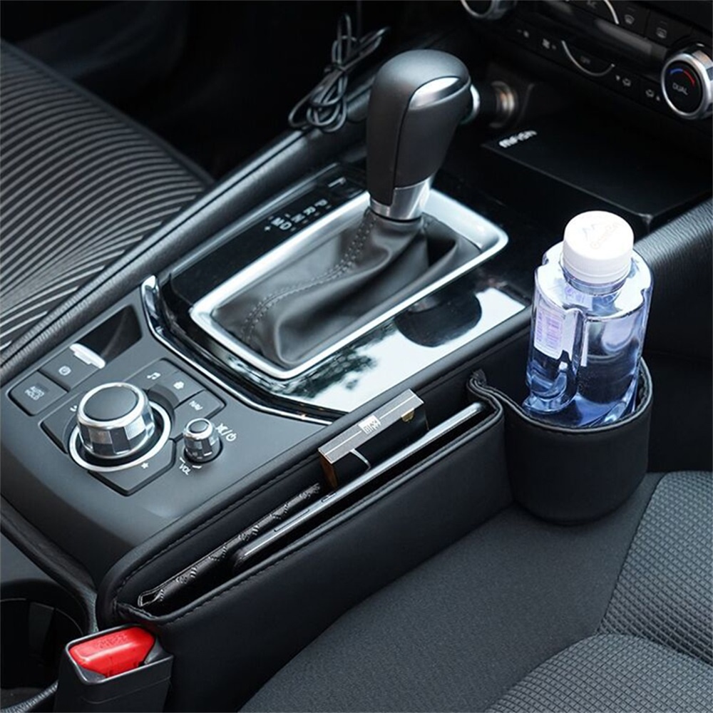 Fashion Trendy Car Seat Gap Storage Bag PU Leather Side Filler Box Bottle Holder Style Travel - Image 2