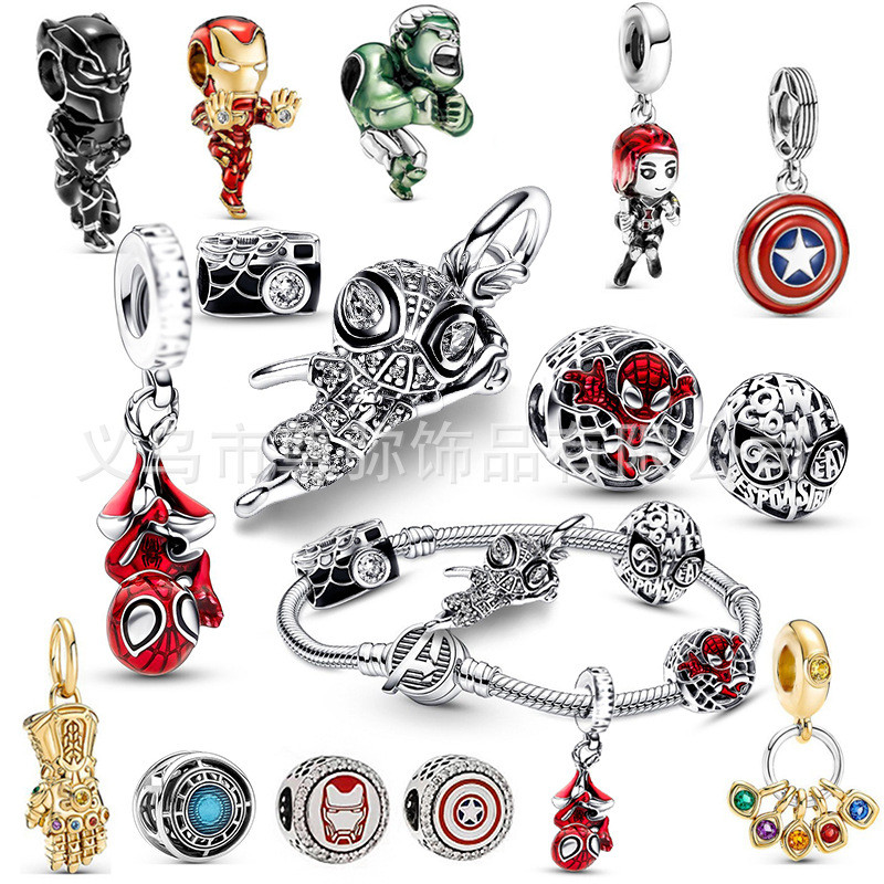 Diy Movie Merchandise Comic & V Spider City Man DIY Cartoon Beaded Loose Bead Pendant Charm Bracelet