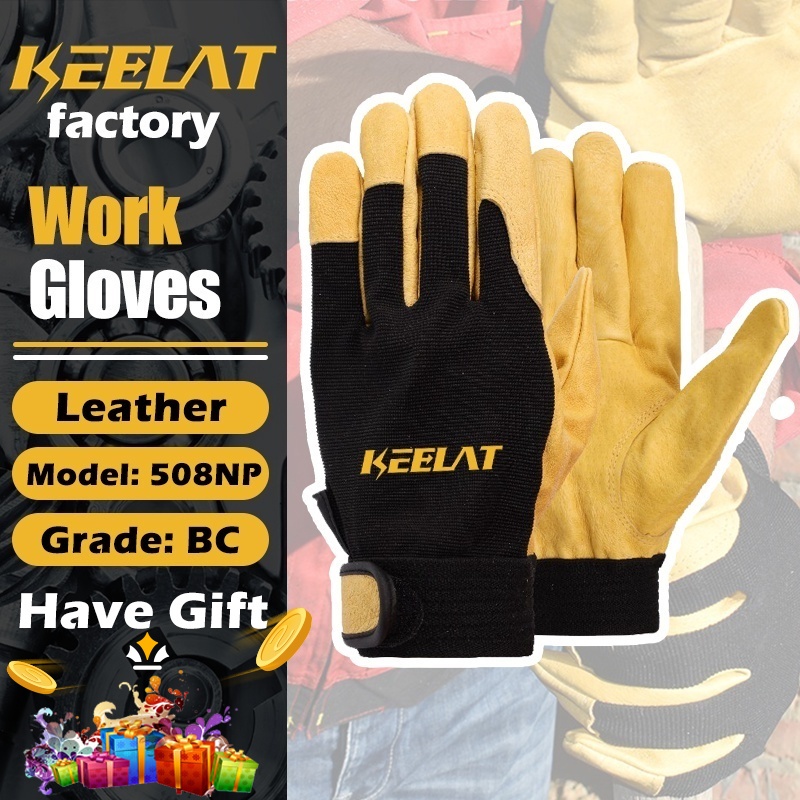 keelat Hand glove motorcycle gloves safety glove Men Industry Protection Working Glove A Grade yellow Leather Safety