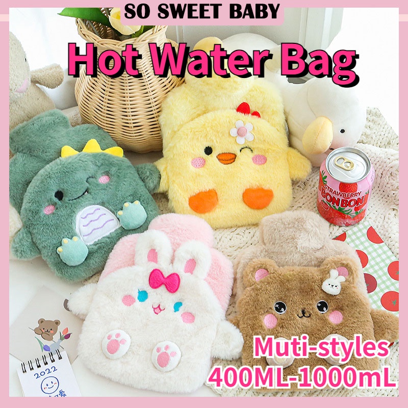 400ML-1000ml Portable Cute Hot Water Bag Thick Rubber Hand FeetWarmer Bag Heat Pad for Period Pain Relieve Keep Warm