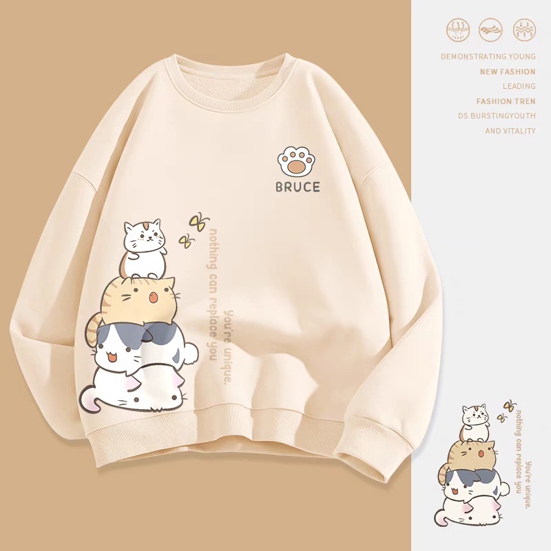 Japanese Gentle Cute Pet Cat Printed Cashmere Sweater Women's Student Small Fresh Loose Long Sleeve Top Early Autumn Sweatshirt