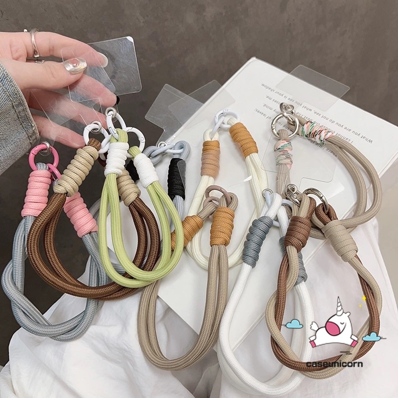 Caseunicorn Fashion Simple Vintage Morandi Color Lanyard Phone Chain Pendant Trendy Brown White Lanyard Bracelet Cellphone Hanging Rope Keychain Lanyard