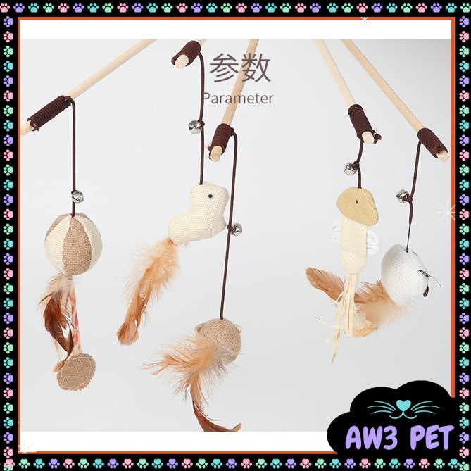 Wood Teaser With Plush Toy Cat Play Fun Cat