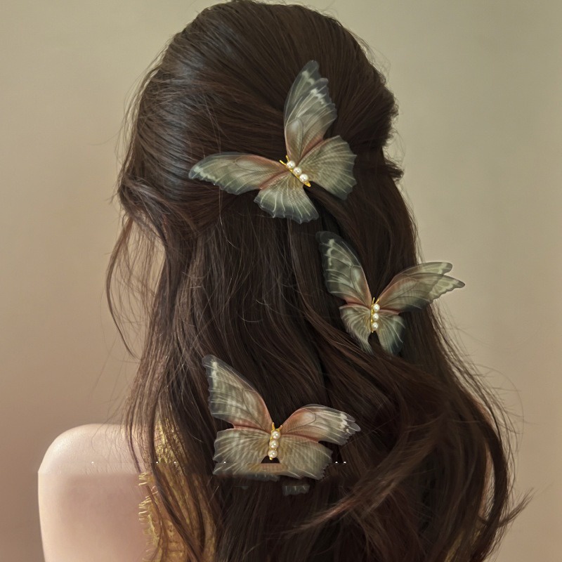 Mesh Pearl Butterfly Side Barrettes Gentle Duckbill Clip Ins Design Sense Hairpin Hair Clip for Broken Hair Barrettes Hair Accessories for Women