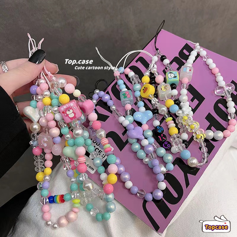 Cute Cartoon Colorful Love Flower Chain Bracelet Pendant Short Cute Pendant Girl Phone Case Universal