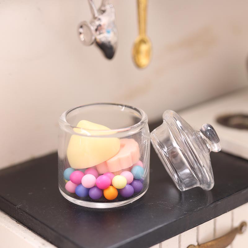2 Miniature Food Toys Glass Jars Mini Models 1: 12 Points Doll House Storage Jars Ornaments Kitchen Gadget diy