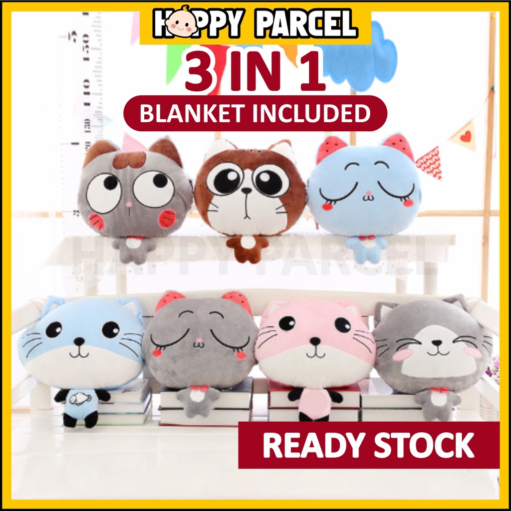 [L SIZE BLANKET] 3 in 1 Cat Cushion Pillow Portable Travel Baby Blanket Pillow Bantal Selimut Hand Warmer Pillow 抱枕棉被