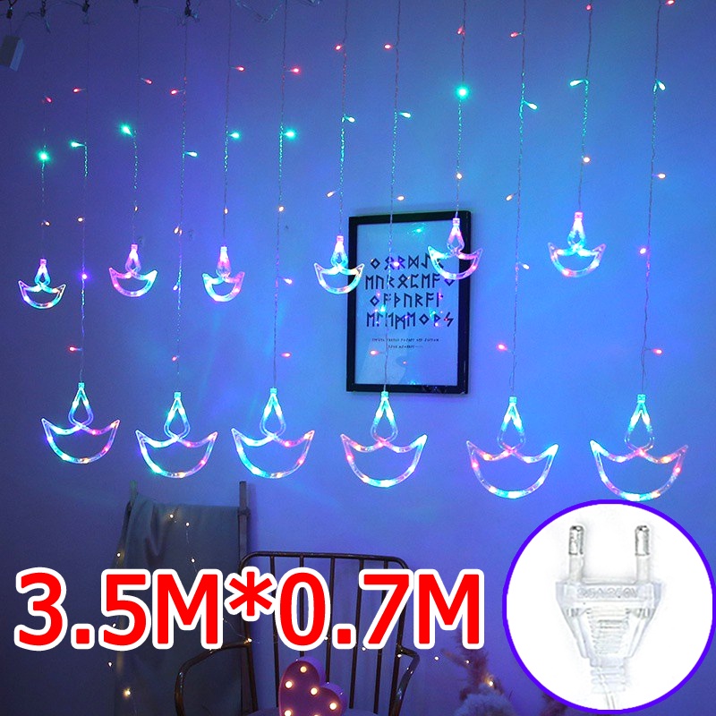 LED Deepavali Lighting Raya Lampu Diwali Curtain Fairy String Light for Muslim EID Hari Curtain Diwali Birthday Ramadan Wedding Party Halloween Decor Garland