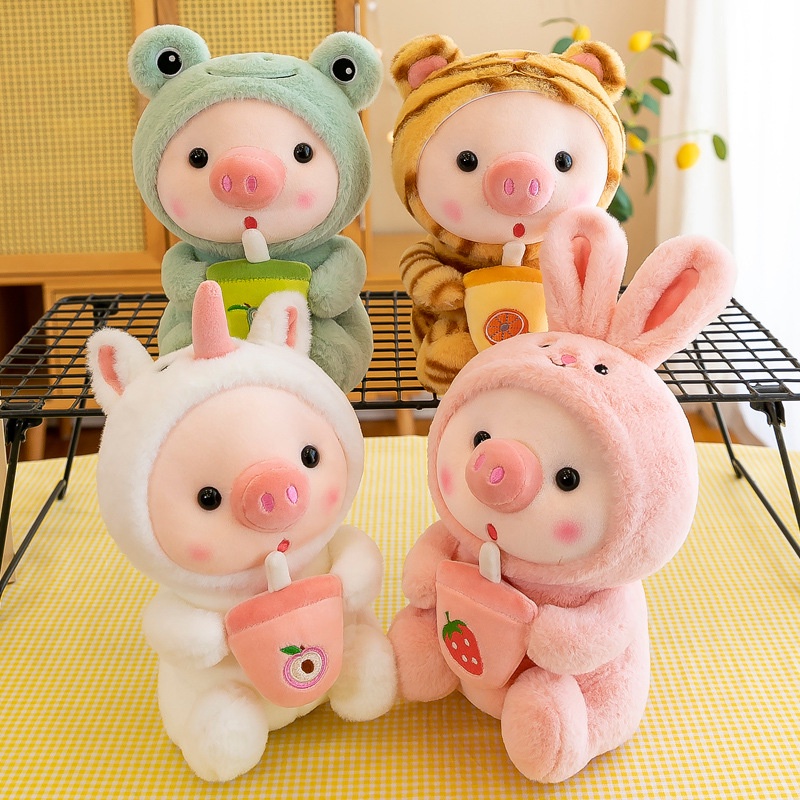 Versatile Essential Cartoon animals transformed into milk tea pig plush toy rag doll children's toys - Image 3