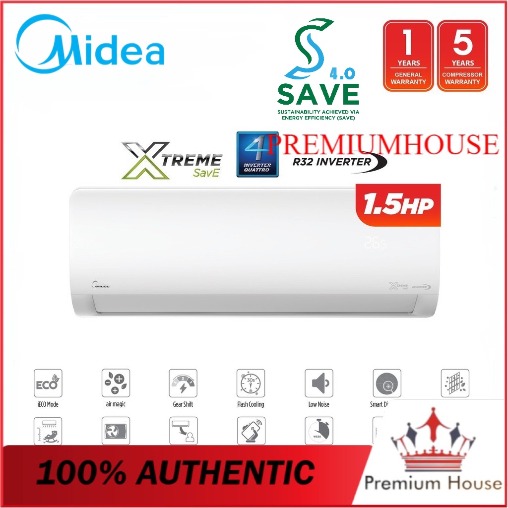 Midea 1.5hp R32 MSXS-13CRDN8 Inverter Xtreme Save Series Wall Mount Air Cond