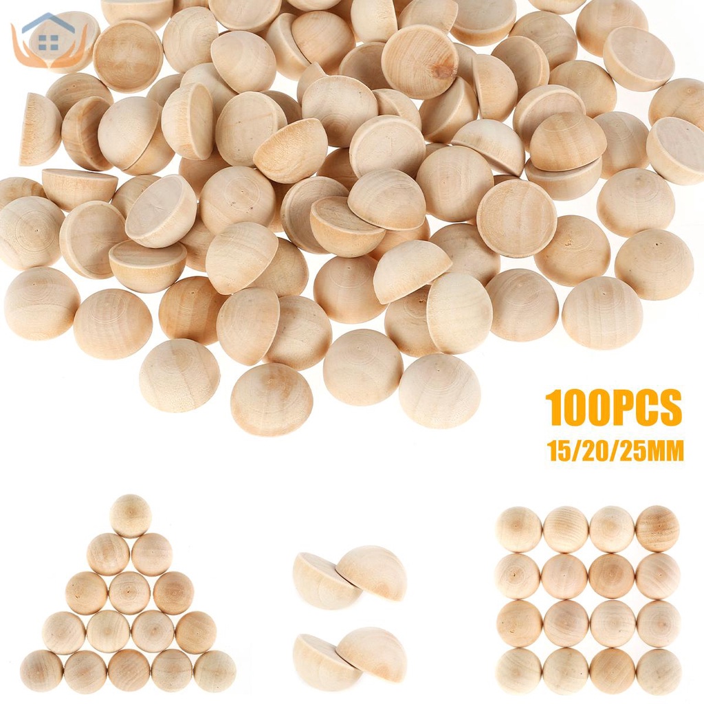 100pcs Eco-Friendly Half Wooden Beads Unfinished Half Round Wooden Balls Split Wooden Balls 15/20mm Mini Half Wooden Craft Balls Handmade Natural Unfinished Wood Spacer Beads for Jewelry Necklace Craft Making