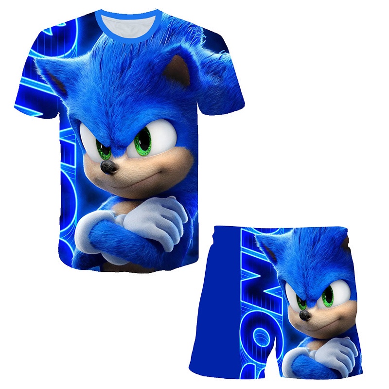 Durable Multi Super Sonic Cartoon Anime Game Kids T-Shirts 4-14 Years Old Childrens Beach Pants 2pcs Suit Summer Prom... - Image 2