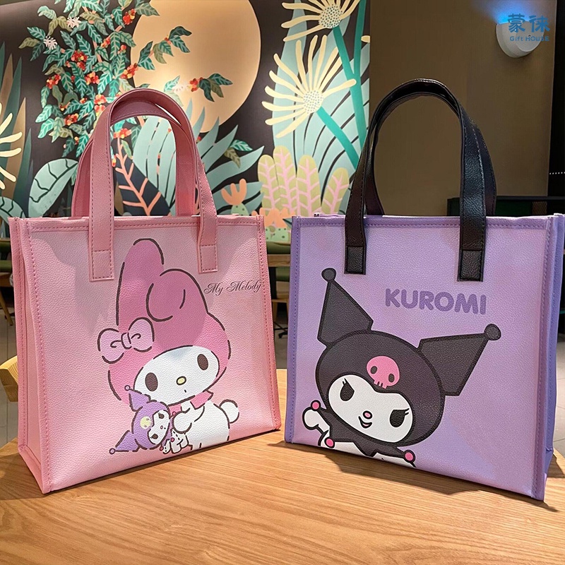 Sanrio Bags Purple Kuromi Handbag My Melody Pochacco High Capacity PU Tote Bags for Women Storage Bag Student Carrying Bag Gift