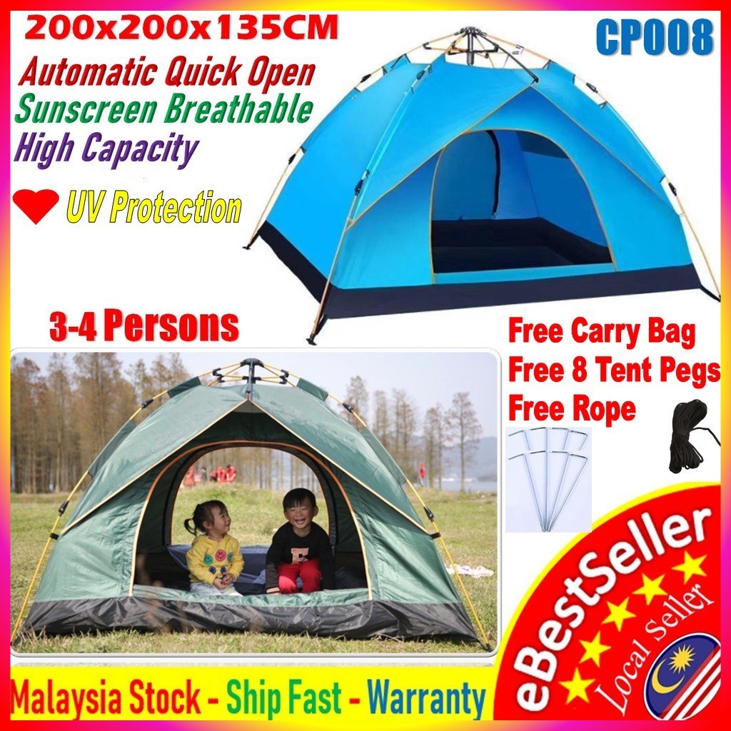 2m*2m Camping Automatic Tents Family Outdoor Tent 3-4 People Travel Tent Khemah Picnic Auto Camping Tent CP008