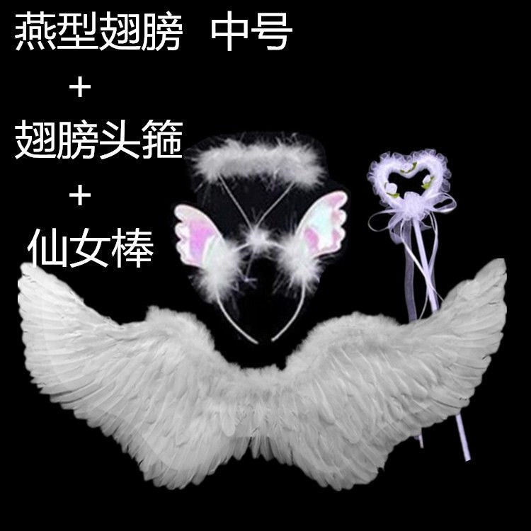 Premium Reliable Angel feather wings children adult performance props stage catwalk white flower girl dress up black ... - Image 4