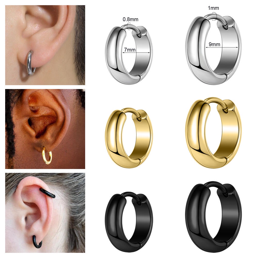 1PC Stainless Steel Round Coil Earrings Silver Gold Black Hoop Earrings Lobe Helix Piercing Trendy Ear Studs Jewelry