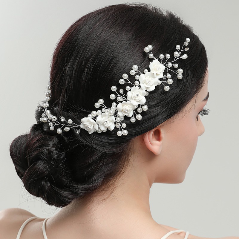 Evening Dress Flower Pearl Hairpin Bridal Bun Insert Comb Bridal Wedding Tiaras Jewelry Accessory