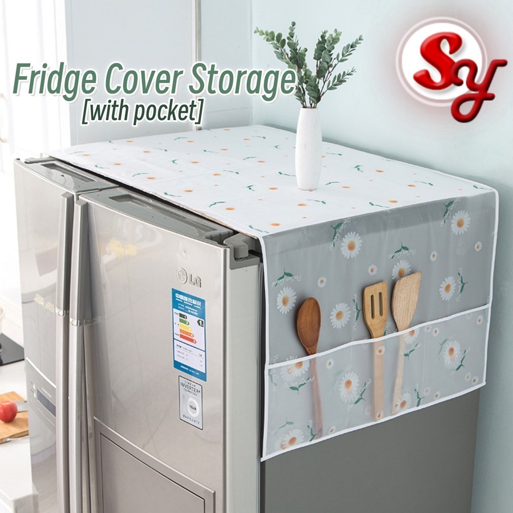 Refrigerator Cover Hanging Storage With Pockets Bag Waterproof Cover Cloth Kitchen Washing Machine Top Cover Dustproof