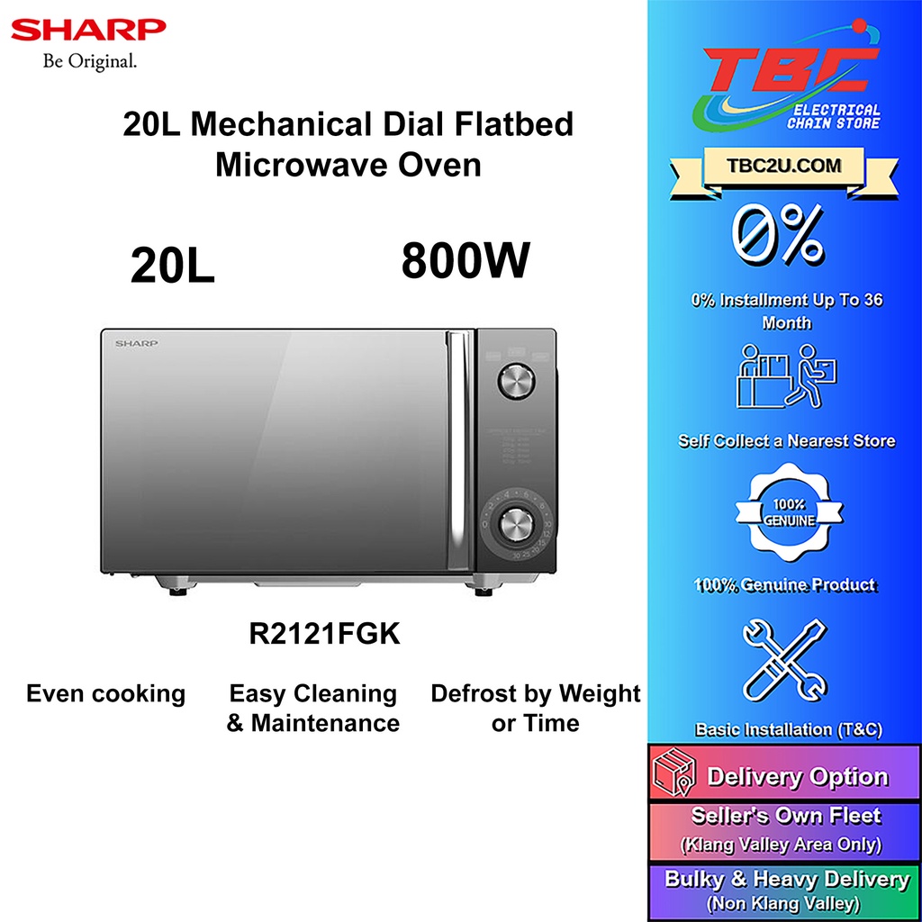 SHARP R2121FGK 20L MECHANICAL DIAL FLATBED MICROWAVE OVEN