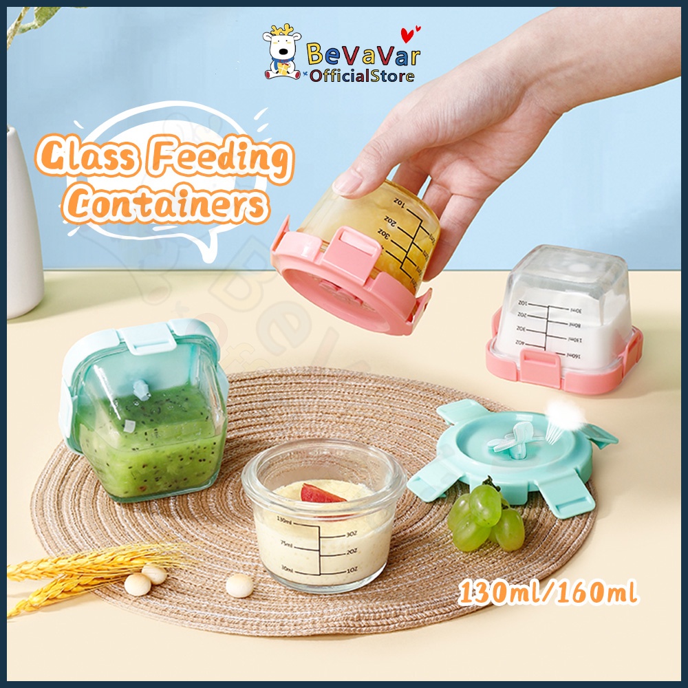 BEVAVAR 170/240ML Glass Baby Food Container Snack Milk Sealed Box Feeding Bowl Container Storage Lead Kotak Makanan