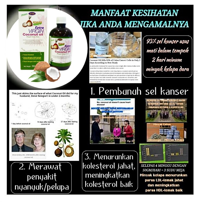 Health Builders Organic Extra Virgin Coconut Oil Minyak Kelapa Dara Turun Kolesterol Be…