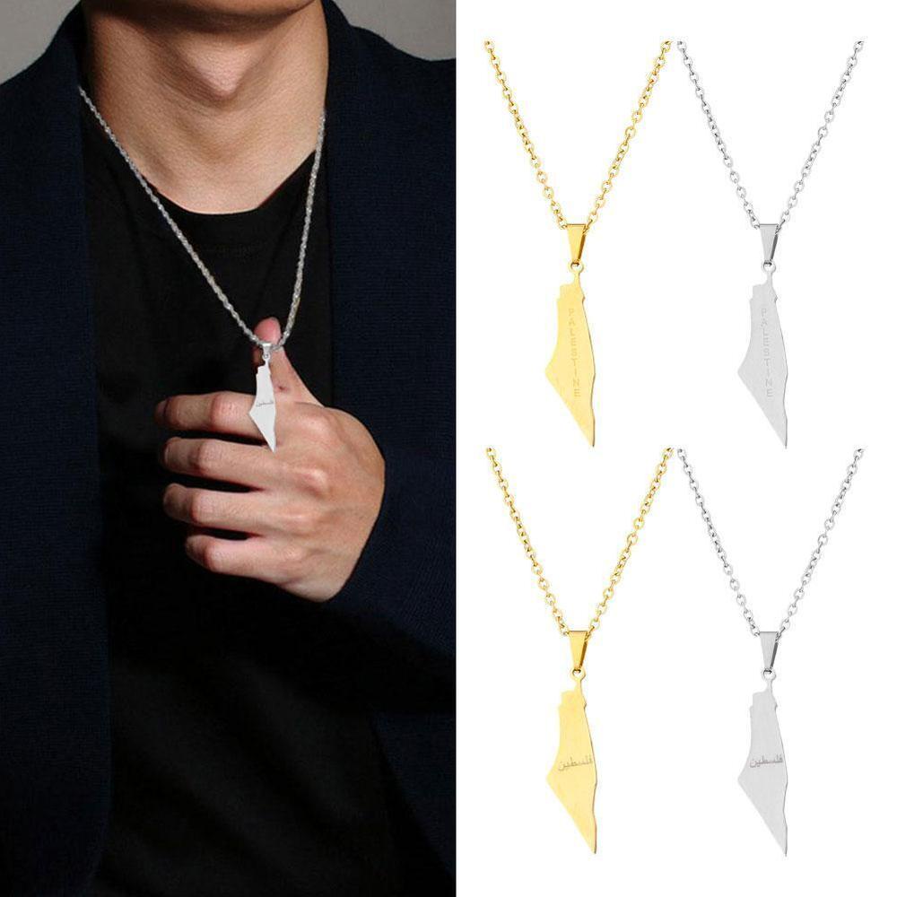 Palestine Flag Map Necklace In Silver Gold Plated Chain