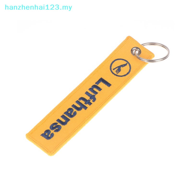 hanzhenhai123 1Pc Yellow Lufthansa Keychains Trinket Embroidery Key Tag Label Keyring Flight Crew Pilot Key Chain Gift MY