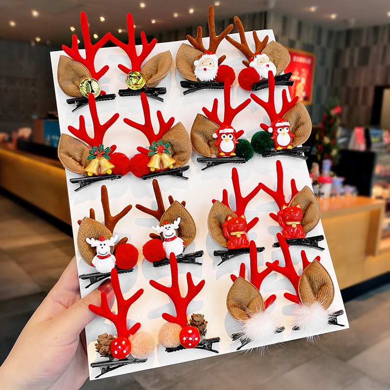 JOJO COCO Cartoon Elk Christmas Hairpin for Women Korean Version Cute Plush Antlers Ears Hair Accessories