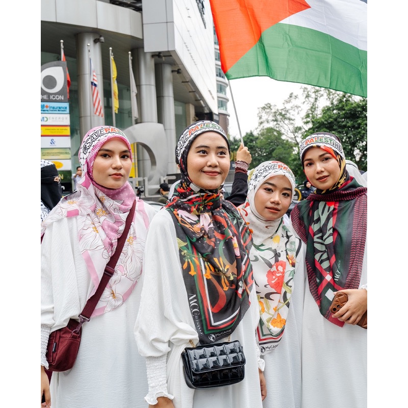 READY STOCK HEADBAND MAFLA SCARF SAVE GAZA PALESTINE AQSA DOUBLE PRINTED SELENDANG PALESTINE SOLIDARITY CAMPAIGN