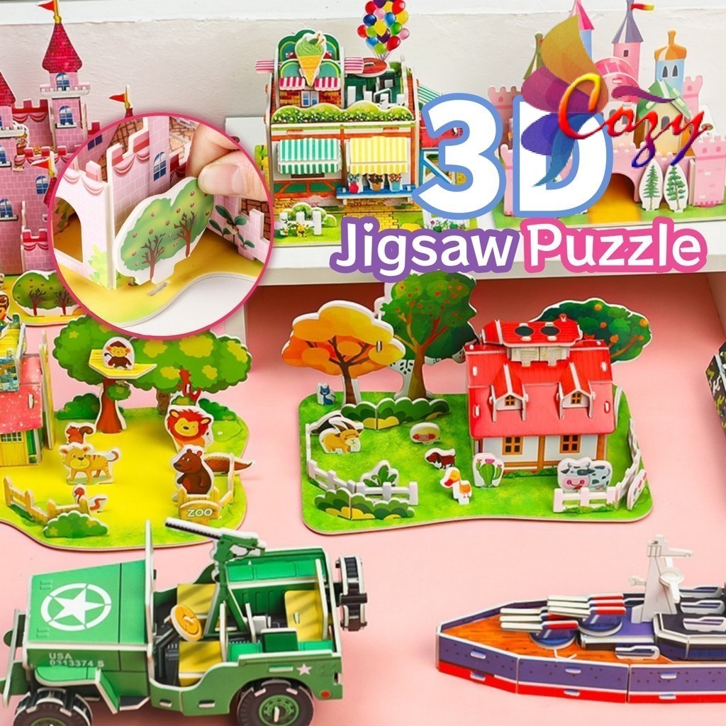 Kids 3D DIY Jigsaw Puzzle Paperboard Toy Building House Castle Play Art Craft Early Learning Children Educational Toys