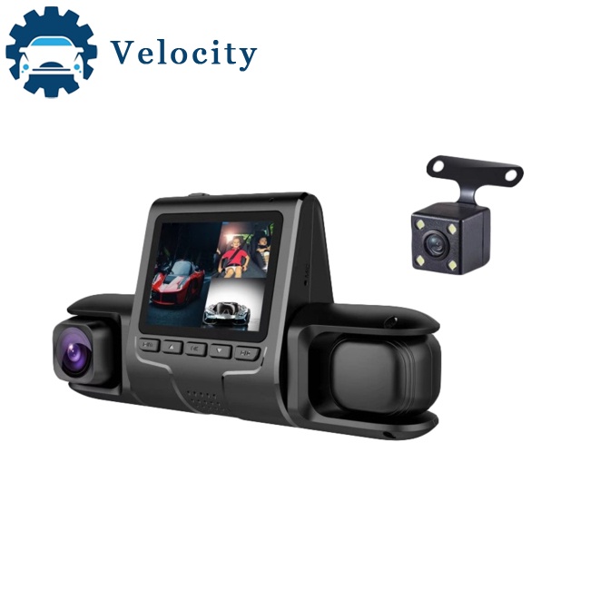 Velocity Dash Cam 3 Channel Front Rear Inside 1080P Car DVR Dashboard Camera With IR Night Vision Motion Detection Loop