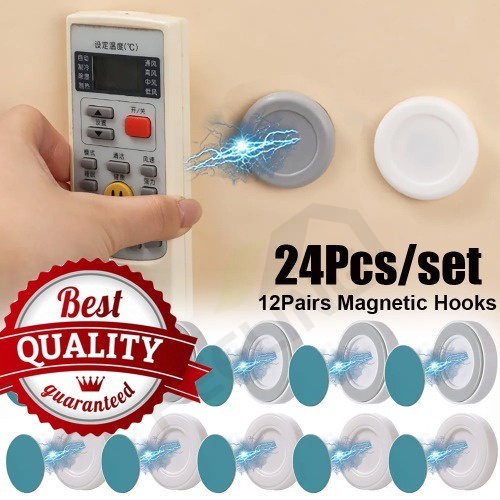 FEELING24pcs/12sets Magnet Hook Strong Magnetic,Wall Mount Anti-Lost Fridge Magnet Sticker,Adhesive Power Strip Holder,Magnet Holder Hook,Remote Control Holder Home Storage Organizer Hooks