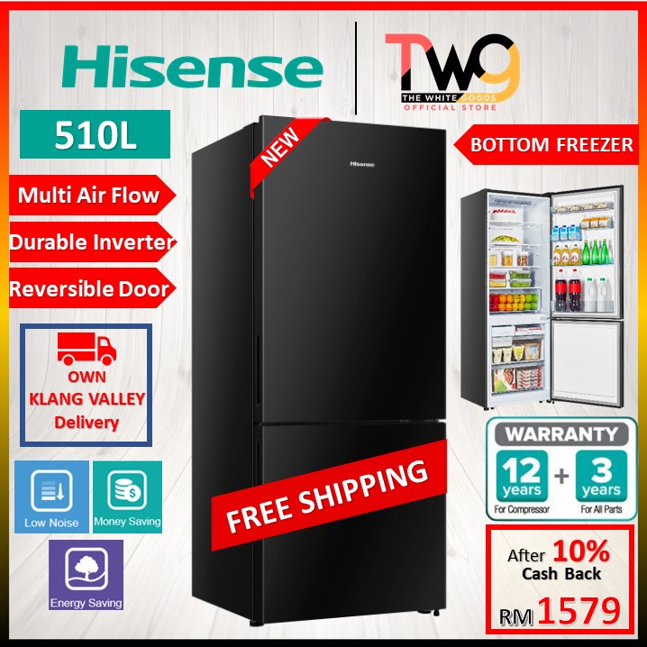 [FREE SHIPPING] Hisense 2 Door Inverter Refrigerator Fridge 510L RB548N4ABN Bottom Mount Freezer