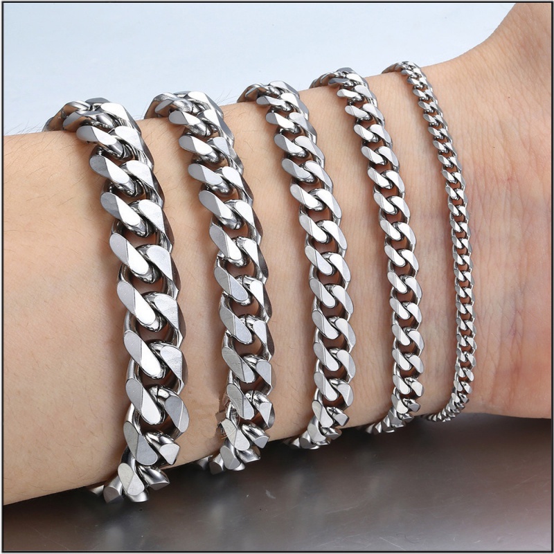 202 JEWELRY Silver Color Bracelet for Women Couple Jewelry 18cm Length 4-8mm Men's Bracelets Stainless Link Chain