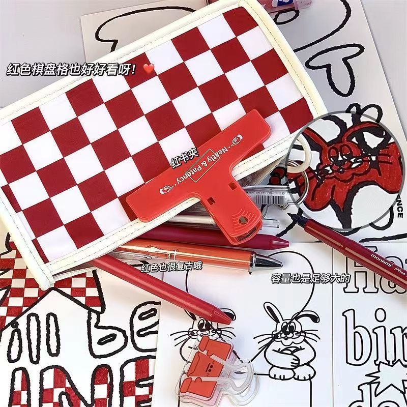 Casual Daily Ohaya Double-layer transparent checkerboard pencil case waterproof pvc black white pen bag Large capacit... - Image 5