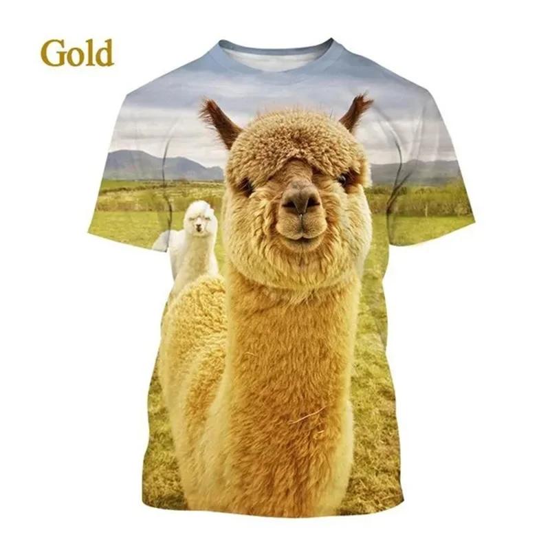 Cute Alpaca T Shirt Men's 3D Vicugna Pacos Animal Print Tee Shirts Kawaii Tops Womens Clothing T-shirt Fashion Short Sleeve