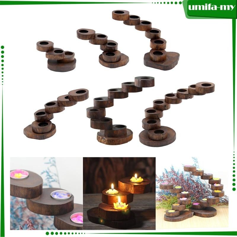 [UmifaMY] Wooden Tea Light Candle Holder Candle Stand Rotating Steps Rustic Tealight Holders Decorative for Club Restaurant Supplies Wedding Ornaments