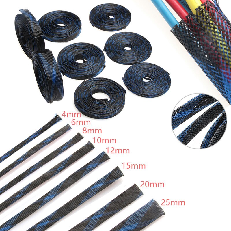 Premium Have Secure Protect Your Cables Black+Blue Insulation Sleeving Sizes (2-25mm) Lengths (5/10M) - Image 2