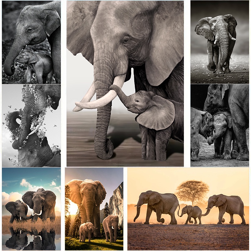 Wildlife Elephant Family Posters Canvas Painting Animal Father Mother Baby Love Wall Art Picture For Modern Room Home Decoration