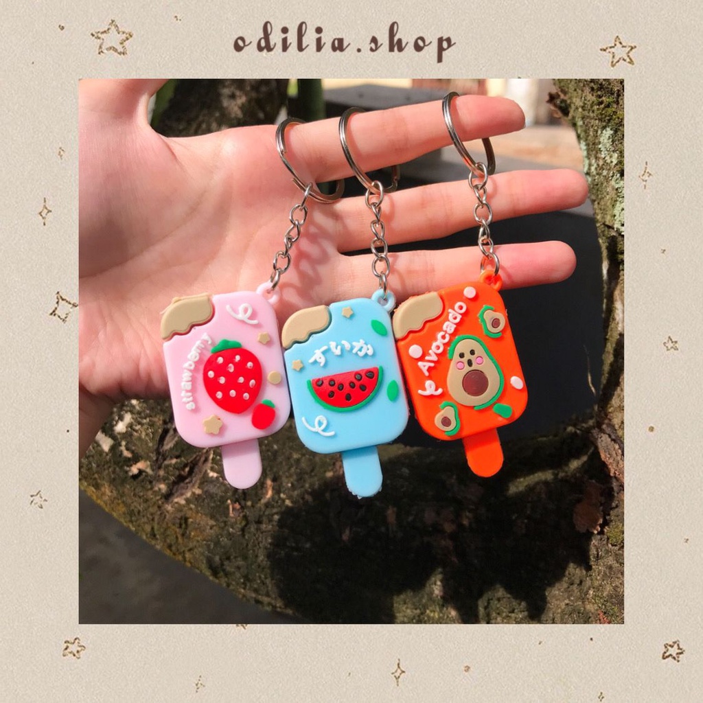 GANTUNGAN Character Keychain Ice Cream Fruit Strawberry Watermelon Avocado Aesthetic Ganci Ice Cream Fruit Cute Accessories Souvenir Keychain Korean Accessories Gift Accessories Children's Gift Key Chain Decoration Stationery Bag Atk Banjarbaru Bjb Odilia