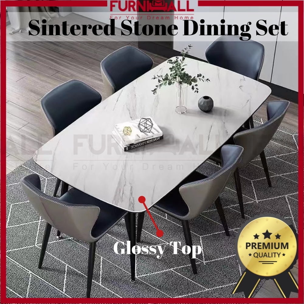 Furnimall Sintered Stone Table Set Dining Table+Scallop/Butterfly Chair /Ceramic Table Dining Set/Meja Makan Ceramic岩板餐桌