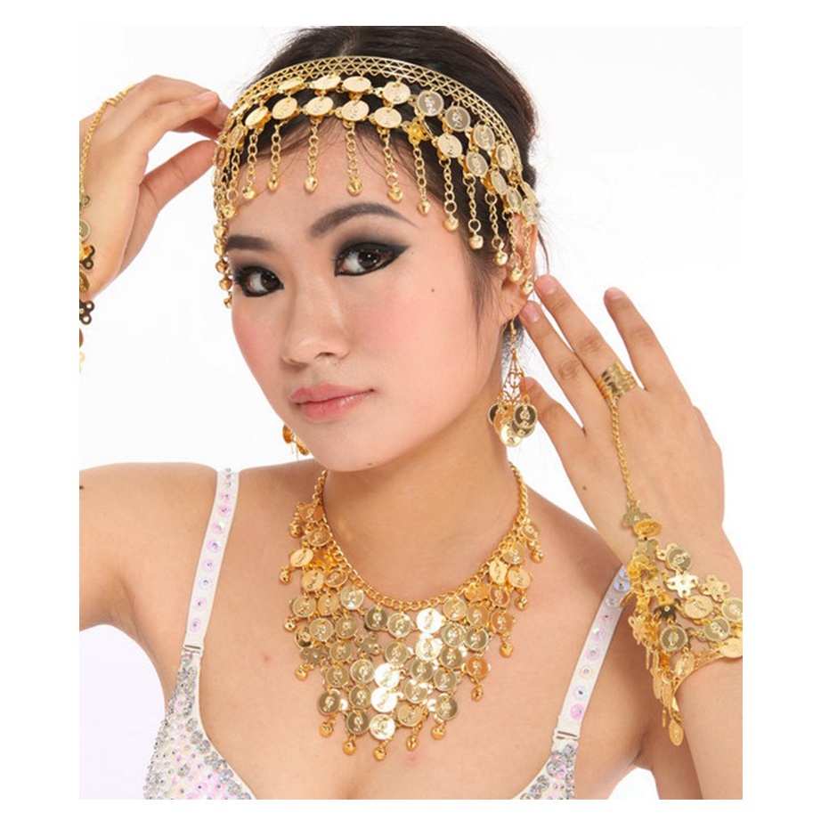 Arabian Jewelry Belly Dance Indian Dance Performance Accessories Hairpin Necklace Headwear Earrings Headwear Jewelry Belly Dance Costume Bracelet Jewelry Headband