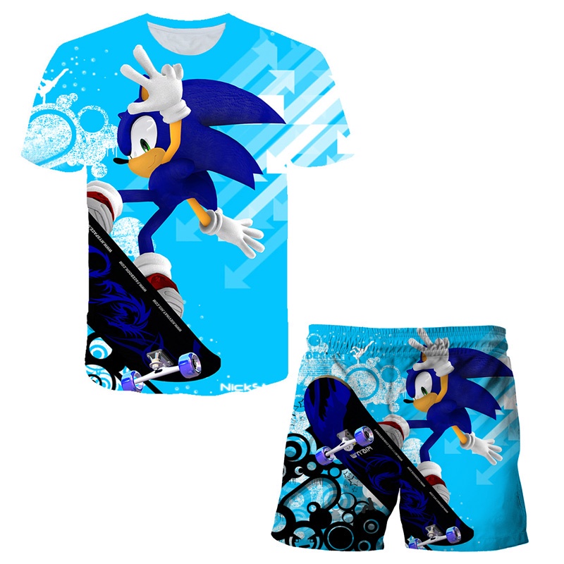 Durable Multi Super Sonic Cartoon Anime Game Kids T-Shirts 4-14 Years Old Childrens Beach Pants 2pcs Suit Summer Prom... - Image 3