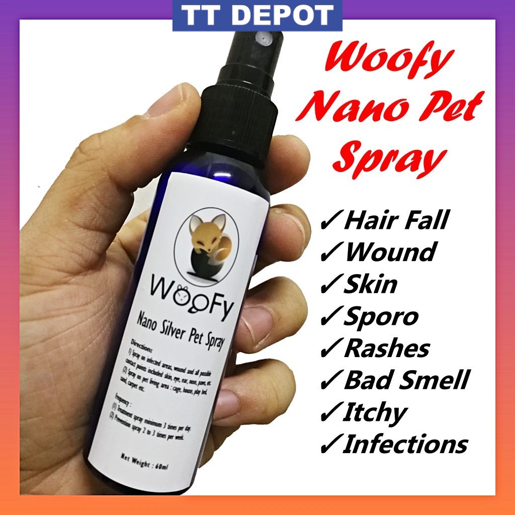 Woofy Nano Silver Pet Spray 60ml Nano Silver 25ppm Nano Technology Anti-Microbial bacteria viral fungus kucing dog cat