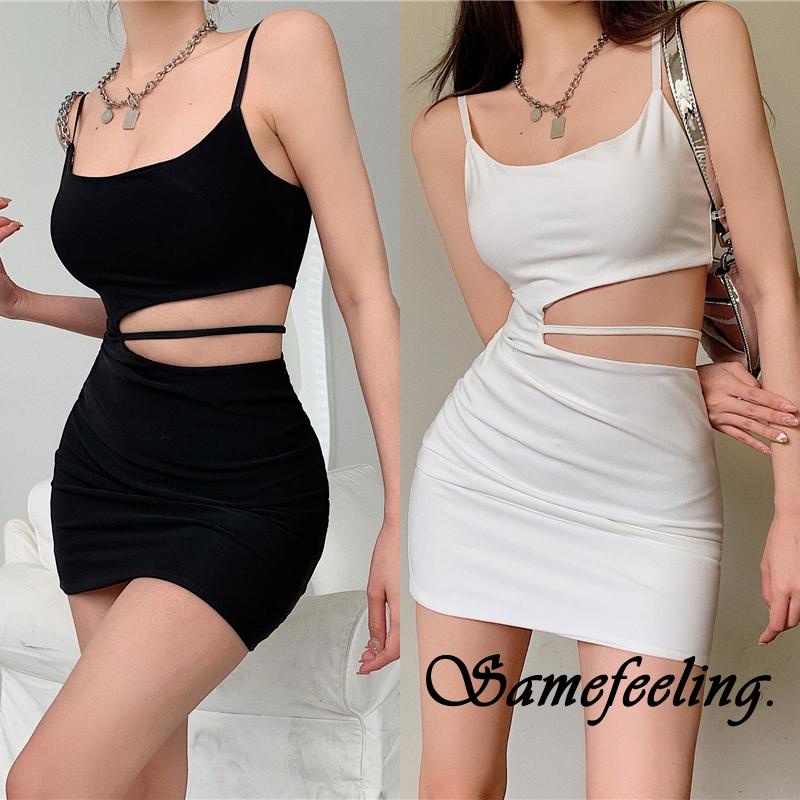 SF♫Women´s Sexy Bodycon Mini Dress Sleeveless Spaghetti Strap Solid