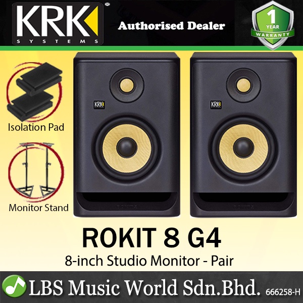 KRK ROKIT 8 G4 8 Inch Powered Active Studio Monitor Speaker - Black (RP8G4)