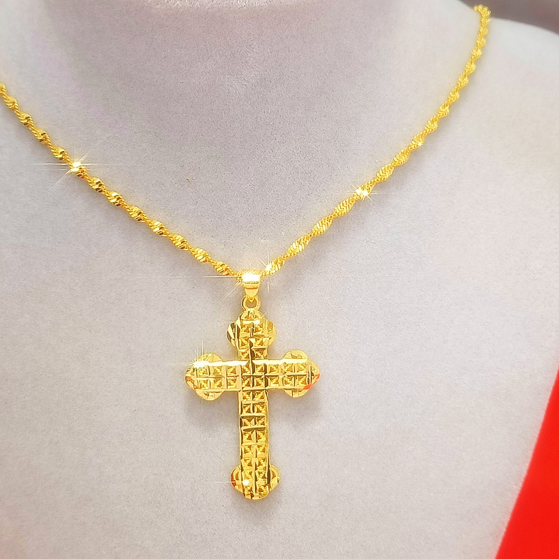 New Style 916 Gold Cross Pendant/women man Loket Cross Emas 916