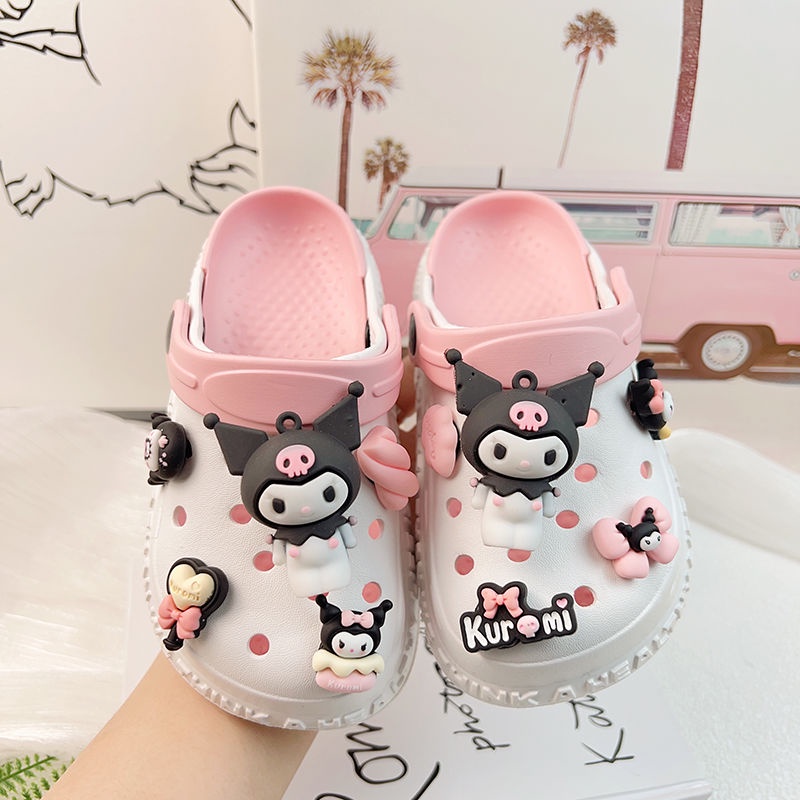 Children Slippers Kuromi Accessories diy Shoes Flower Decoration Accessories Shoes Hole Shoes Girls Outer Wear Anti-slip Beach Shoes Outdoor Anti-slip Soft-soled Hole Shoes Baby Toe-covered Slippers Home Shoes